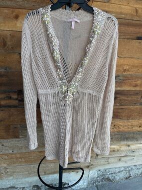 Victoria's Secret Beige Knit Beaded V-Neck Swim Coverup